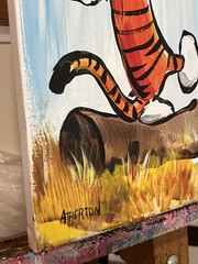 Original 11×14 Calvin and Hobbes Painting Whimsical Cartoon Friendship Art