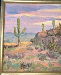 Phil Hulebak Listed NM Artist Plein Air Desert Scene Cactus Oil Painting Ex Cond