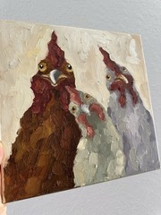 Chickens Oil Original Contemporary Art Painting Animal Wall Decor