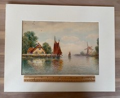 William Frederick Paskell – Original Watercolor Painting – Boat Harbor Scene