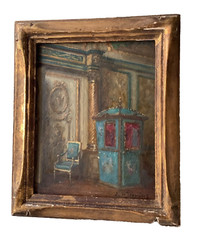 19thC Leonce De JONCIERES (1871-1952) Sedan Chair Interior Castle Versailles Oil