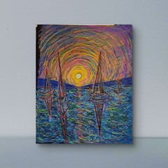 Sailboat Regatta Bold Color Modern Abstract Art Original Canvas.