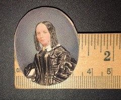 Miniature Portrait Lady Hand Painted Civil War Period Brooch Victorian Brooch
