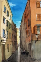 Croatia Old Town Painting Watercolour Architecture European Urban Cityscape Art