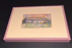 Vtg ORIGINAL Watercolor Painting COTTAGE House Signed ART Lesley Holmes Framed
