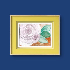 Single Pastel Pink Rose Bloom Vibrant Watercolor Impressionist 5×7 Painting.