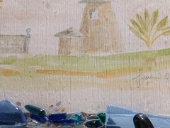Water Color Painting Hand-painted Tropical Setting Fused Glass Frame 7.5 X 4.75