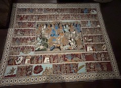 Vtg Indian Kalamkari Textile Fabric Cotton Hand painted Indu Mythology 108”x89”