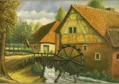 FAMOUS BOSTONITE ARTISTS H. CORBEY 1943 GRIST MILL STREAM LANDSCAPE CANVAS