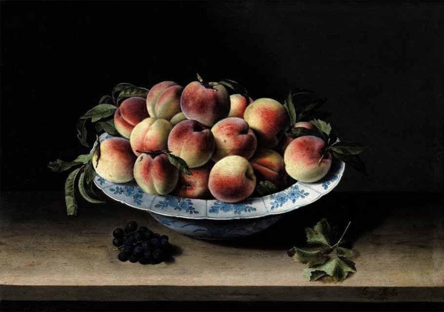 oil painting handpainted on canvas „Still Life with Peaches on a Ledge „@N13030