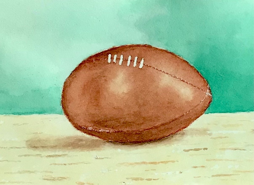 Original Watercolor Painting Old Timey Football 6 x 4 by Addison