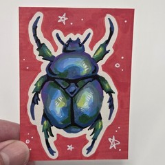 aceo original art Colorful Beetle Created With Mixed Media