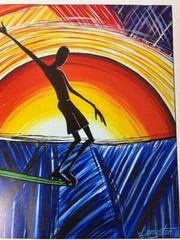 Laid Back at Dawn Surf Art by Bob Langston, Signed 18×24 Print 2014