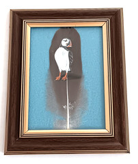 Vintage Framed Parrot Bird Art Painting on Feather Hand Painted Signed