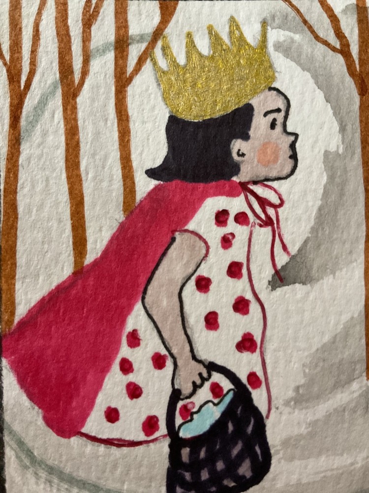 ACEO watercolor art by PJ, art card 2.5 x 3.5: little Red.