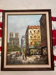 VTG Artist Signed Davis Original Oil On Board Paris Street Framed Painting 25×21