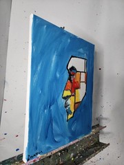 Aleph Original Cubist Face 14×11 Abstract Expressionist Decor Painting Canvas