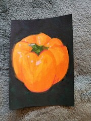 ACEO Original Abstract Acrylic Painting of a Bell Pepper Vegetable by Kiva