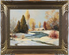 William Stanley (active 1920-40’s) Canadian Oil on Board Winter-Spring Landscape