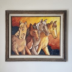 Original Oil Painting Running Wild Horse Expressionist Sunset Equine 16×20 Frame