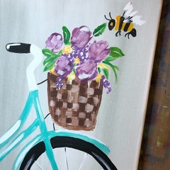 WS original bike basket impressionism painting 14X11 canvas artist signed ooak