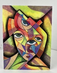 RICARDO MAYA ORIGINAL PAINTING LISTED CUBAN ARTIST ABSTRACT PORTRAIT CUBIST NEW