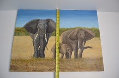 Original Painting African Elephant Family Safari Savanna Canvas Art