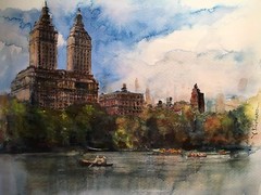 A-683 Original Watercolor Painting „Manhattan from Central Park“ Gift Idea nyc