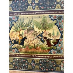 Vintage Persian Miniature Painting Horseback Hunting Scene Framed Art 6×5