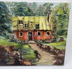 Vintage Oil Painting Rustic Old Cabin Farmhouse Decor Canvas 9 x 12 Inches OOAK