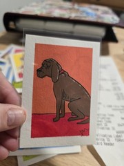 ACEO Original Painting Acrylic King Of The Hill Lady Bird Hill Hank’s Dog