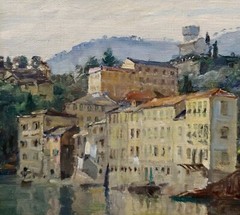 Anna Richards Brewster -1930 View of San Michele di Pagana in Italy-Oil painting