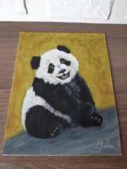 Panda Baby Original Oil Painting Panda Bear Art 12 x 9 Pet Portrait Wall Art