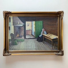 1935 Signed Oil Painting Scandinavian Interior Scene Framed 30×22.5