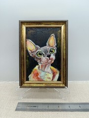 Sphynx Cat Original Oil Painting Framed 4×6 Signed Pet Portrait Animal Art