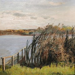 Viggo Langer (1860-1942): LAKE LANDSCAPE, original oil painting, dated 1939