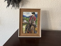 ORIGINAL OIL PAINTING WESTERN COWBOY HORSES SIGNED FRAMED 5×7
