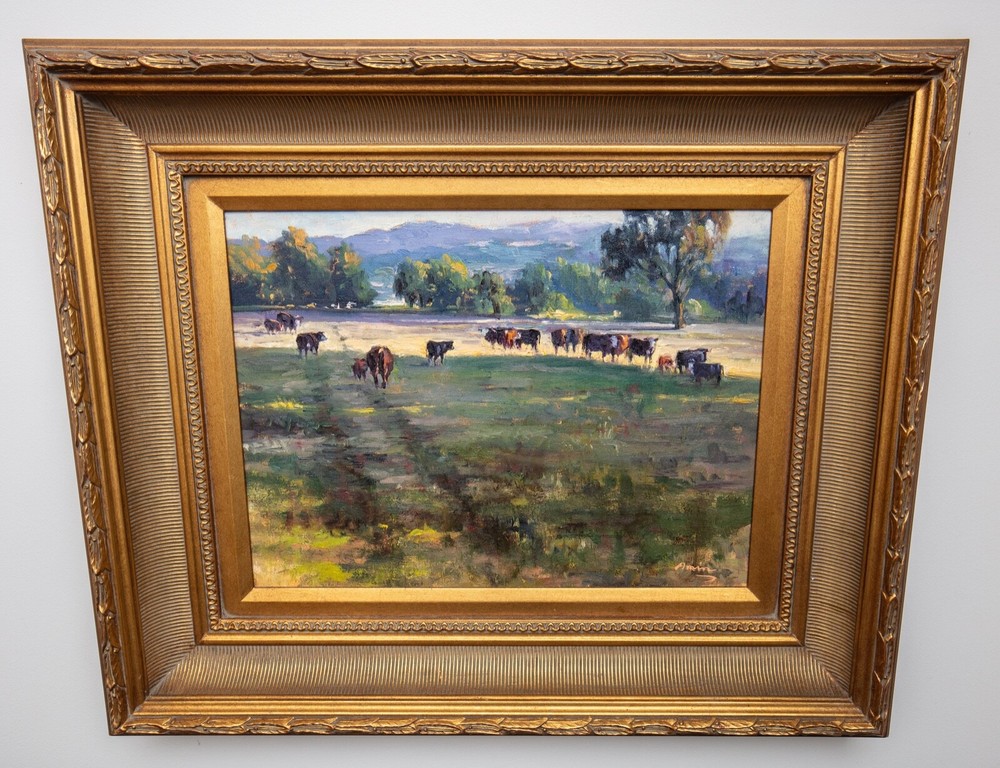 Ebrahim Amin (b. 1950), “Back to Barn” Landscape with Cows, Oil on Canvas