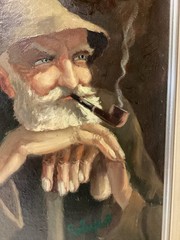 Vtg Early-Mid 20 Century German Oil Portrait Old Man Smoking Pipe Munich School