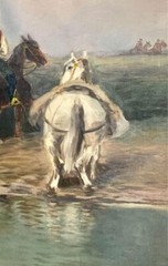 Painting Traveler with Horses Old World Style Vintage Art Oil on Canvas Signed