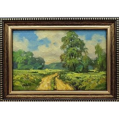 Country Road Original Oil Painting 6×4 Framed Signed Summer Landscape Field Art