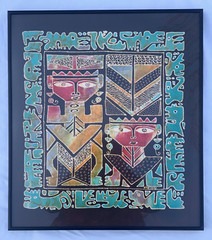 MURJOKO SIGNED BATIK PAINTING 2 PC LOT SOUTH ASIAN AZTEC MAYAN ABSTRACT FIGURES
