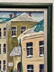 Original Landscape Russian Winter Street Scene Oil Painting Signed Framed