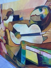 Angel Hernandez Signed Large Abstract Musician Painting on Canvas 59 x 29.5 in