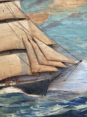 TACKABERRY ANTIQUE DIORAMA NAUTICAL PAINTING SCULPTURE WOOD CARVING SEATTLE OLD