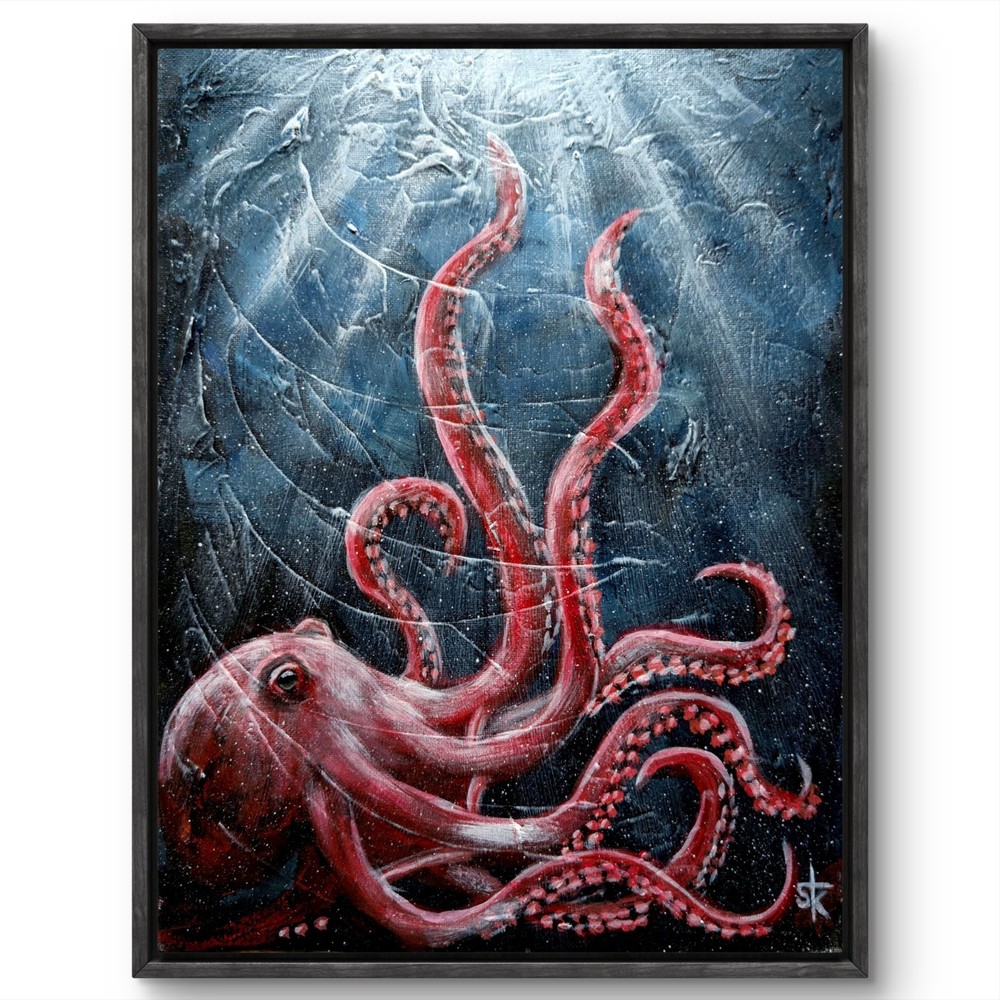Original 11×14 Vibrant Octopus Acrylic Painting Signed Contemporary Canvas Art
