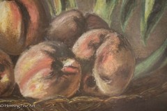 Antique Pastel Painting Fruit Still Life Basket Filled with Peaches, Framed!