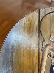 William Fritzsch Jr (1939-2018) Oil On Saw Blade Rustic Lantern Light Still Life