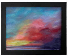 Original Painting Sunset By Karen Zumbrun Oil on Board Framed 13 x 16″