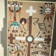 Marshall Hitey Signed Framed Matted Native American Painting Figures Sun Cross